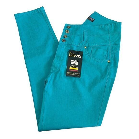DIVAS JEANS Women's Pants 15 Aqua Blue High Waist Butt Lifter Jeans Made in Peru - Picture 8 of 15